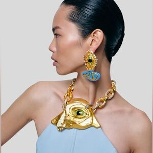 Schiaparelli Style Abstract Eye and Tooth Dangle Earrings